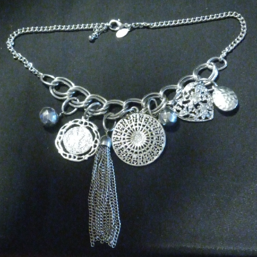 Express. Silver Statement Necklace with Charms